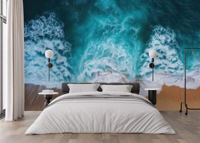 bird eye view Waves on the beach as a background. Beautiful natural background rip current Wall mural