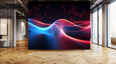 blue and red futuristic abstract technology wave water surface on dark background Wall mural