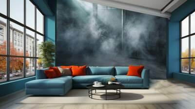 Empty room dark wall and floor smoke window sunlight Wall mural