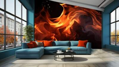 Fire flames border on black background Wall mural