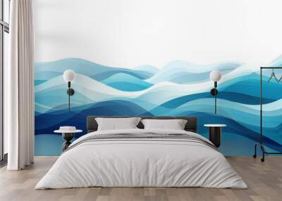 illustration white blue wave curve ocean curve flowing rippled horizontal under border layer liquid backdrops Wall mural