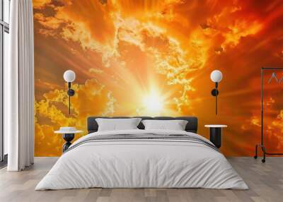 sun heat wave of extreme sun and sky background. Hot weather with global warming climate Wall mural