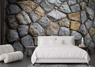 Background texture of Rough stone wall, Stone cladding, Old castle stone wall, Grey, brown Color, Close up shot Wall mural