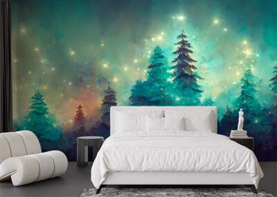 Abstract Christmas tree background header wallpaper illustration at night Wall mural