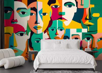 Abstract concept of different personalities. Generative AI. Wall mural