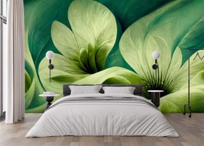 Abstract green flower illustration as panorama background. Generative AI. Wall mural