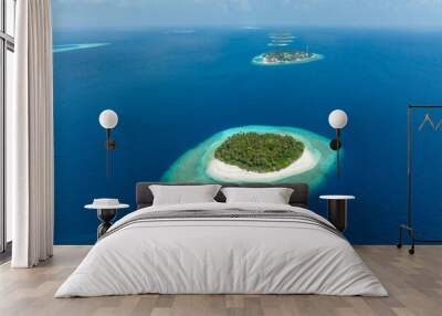 Aerial view of a tropical island in Baa atoll, Maldives Wall mural