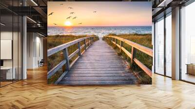 Beautiful beach with dunes at sunset, Germany Wall mural