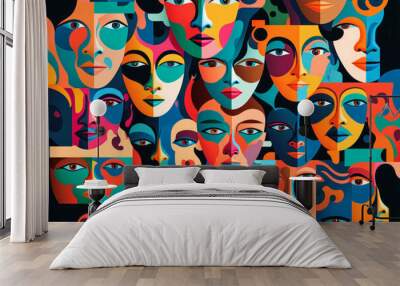 Colorful abstract face collage. Generative AI. Wall mural