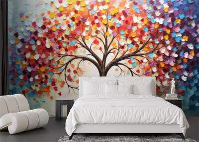 Illustration of tree with colorful leaves Wall mural