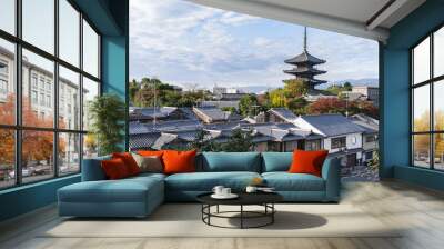 Kyoto skyline with view of Yasaka Pagoda, Kyoto, Japan Wall mural