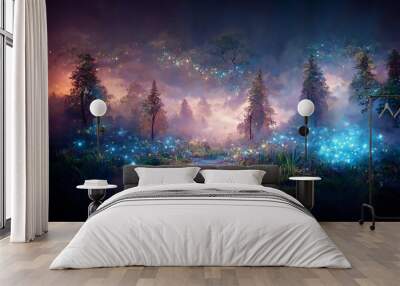 Mystical forest scene at night as digital art Wall mural