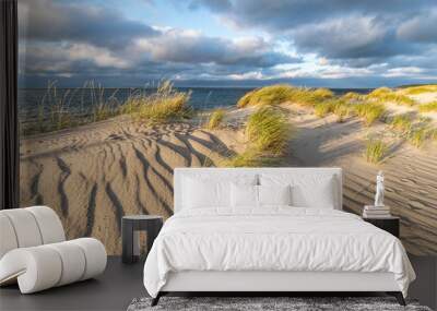 Sand dunes on the beach at the North Sea coast Wall mural