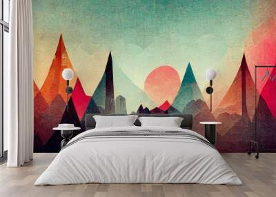 Wallpaper illustration of a mountain landscape Wall mural