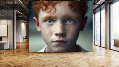 Young teen boy with red hair and freckles. Generative AI.  Wall mural