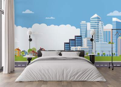 Suburban to urban flat design landscape banner vector illustration Wall mural