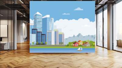 Urban to suburban flat design landscape banner vector illustration Wall mural