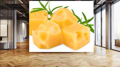 cheese slices with rosemary isolated on white background. Clipping path and full depth of field Wall mural