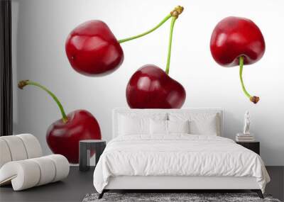 red cherry isolated on a white background. Top view Wall mural