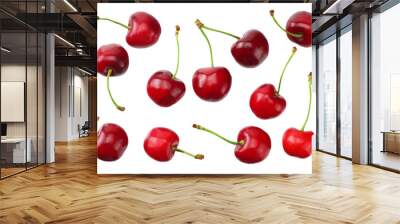 red cherry isolated on a white background. Top view Wall mural