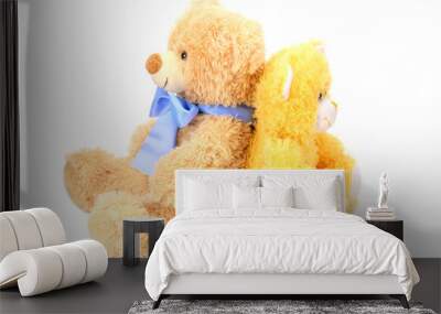 Two toy teddy bears isolated on white background Wall mural