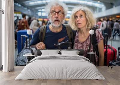 Travel Frustration: Annoyed Retired Tourists with Luggage Wall mural