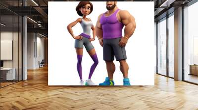 Fitness couple. Man and woman dressed in sports clothes for the gym. The concept of a healthy lifestyle. isolated background. AI Generated Wall mural