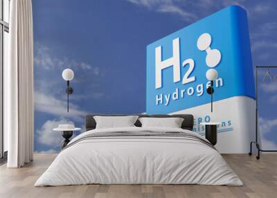 hydrogen logo on gas station. h2 combustion engine for emission free ecofriendly transport. Wall mural