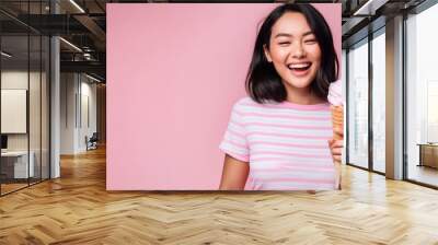 Smiling Asian girl with ice cream - Generative Ai Wall mural