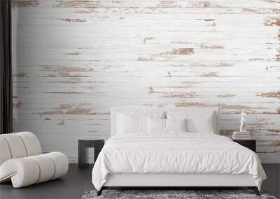 White rustic wood  texture background. top view background of light rusty wooden planks. Grunge  of weathered painted wooden plank. Wall mural