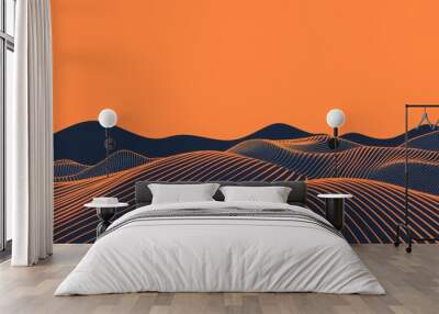 A minimalist abstract illustration of a desert landscape with orange and blue lines, creating a vibrant and modern background Wall mural