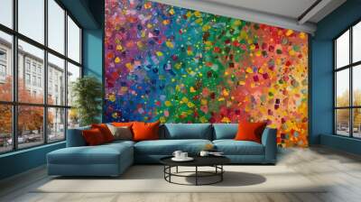 A vibrant abstract illustration featuring colorful paint splatters and circular shapes, creating a dynamic and artistic wallpaper background Wall mural