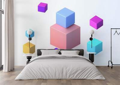 Abstract 3d render, geometric composition, colorful background design with cubes Wall mural