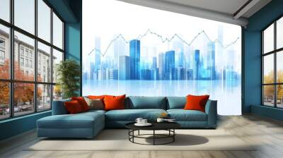 Abstract financial stock market graph with blue color and city buildings on transparent background vector illustration white background Wall mural