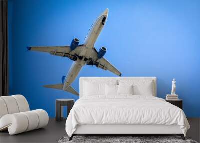 White Commercial Airliner  against blue sky Wall mural