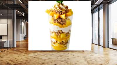 Glass cup with mango sundae, milkshake, and ice cream frozen dessert on transparent background, mockup template for artwork design isolated on transparent background cutout png Wall mural