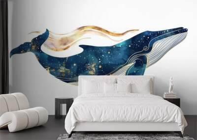 Hand-drawn illustration of a whale on a white background, emphasizing a whimsical and artistic style Wall mural