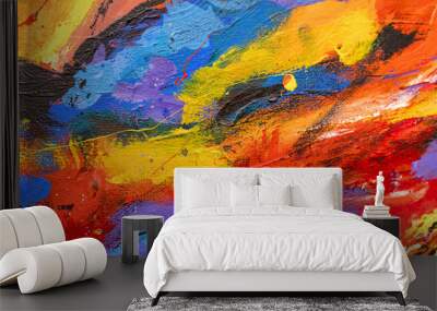 A vibrant and colourful oil and acrylic abstract painting on canvas painted with wild and free brush strokes Wall mural