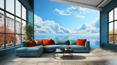 Tranquil ocean scene featuring calm waters under a blue sky with soft white clouds, evoking a sense of peace, serenity, and natural beauty. Ideal for projects emphasizing relaxation Wall mural