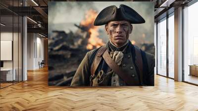 Portrait of a Terrified American Soldier on the Battlefield of the American Revolutionary War US United Kingdom Conflict 
 Wall mural