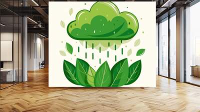 Green cloud raining over plants, eco water concept Wall mural