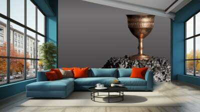 Old chalice over the stone and grey background. 3D Render Wall mural