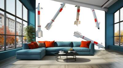 Six missiles with the Chinese flag on transparent background. 3D Render Wall mural