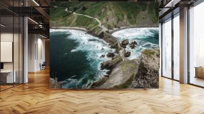 Long exposure top view of San Juan de Gaztelugatxe stairs Wall mural