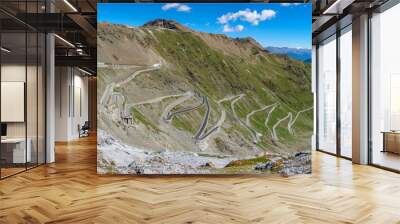 View of serpentine road of Stelvio Pass from above. Wall mural