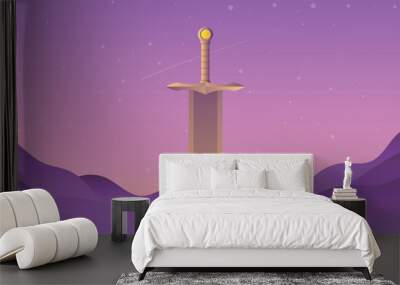 vector illustration of a sword in the middle of the desert Wall mural