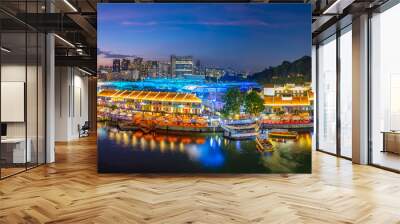 Aerial view cityscape of Clarke Quay, Singapore city skyline Wall mural