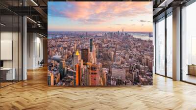 Aerial view of Manhattan skyline at sunset, New York City Wall mural