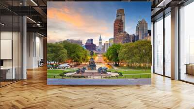 Beautiful philadelphia downtown skyline at sunset Wall mural