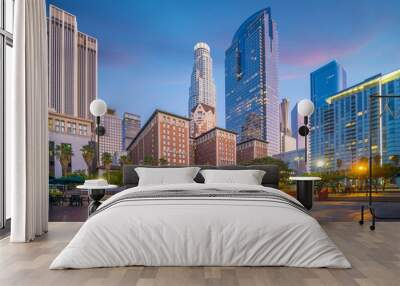 Beautiful sunset of Los Angeles downtown skyline Wall mural